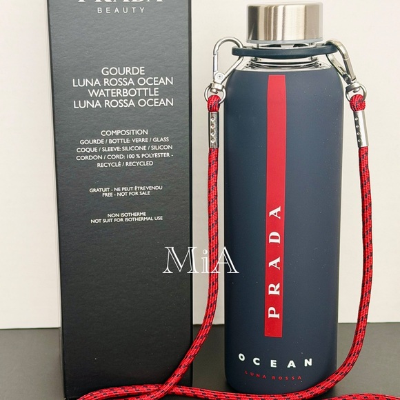Prada Luna Rossa Ocean Water Bottle Screw-Top & Red Strap (16oz / Glass) - Picture 4 of 5